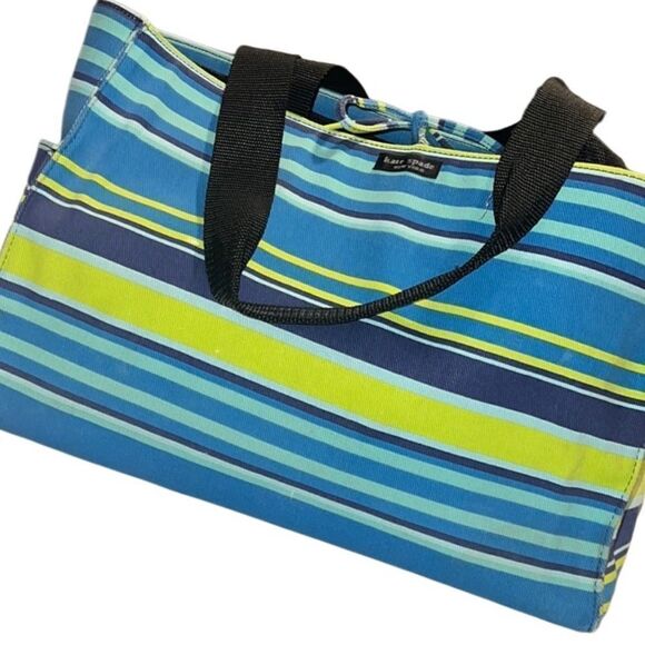 Kate Spade Blue and Yellow Structured Three Sections Large Tote - Picture 1 of 13